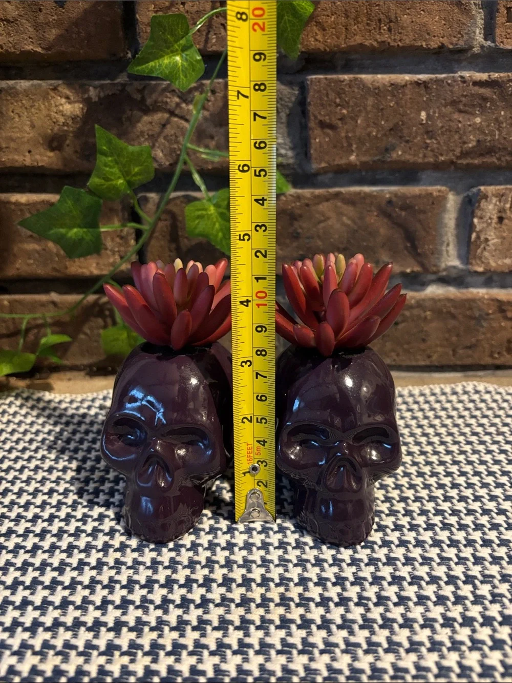 Target Purple Skull Planter Pair with Red Succulents - Home Accents Faux Florals